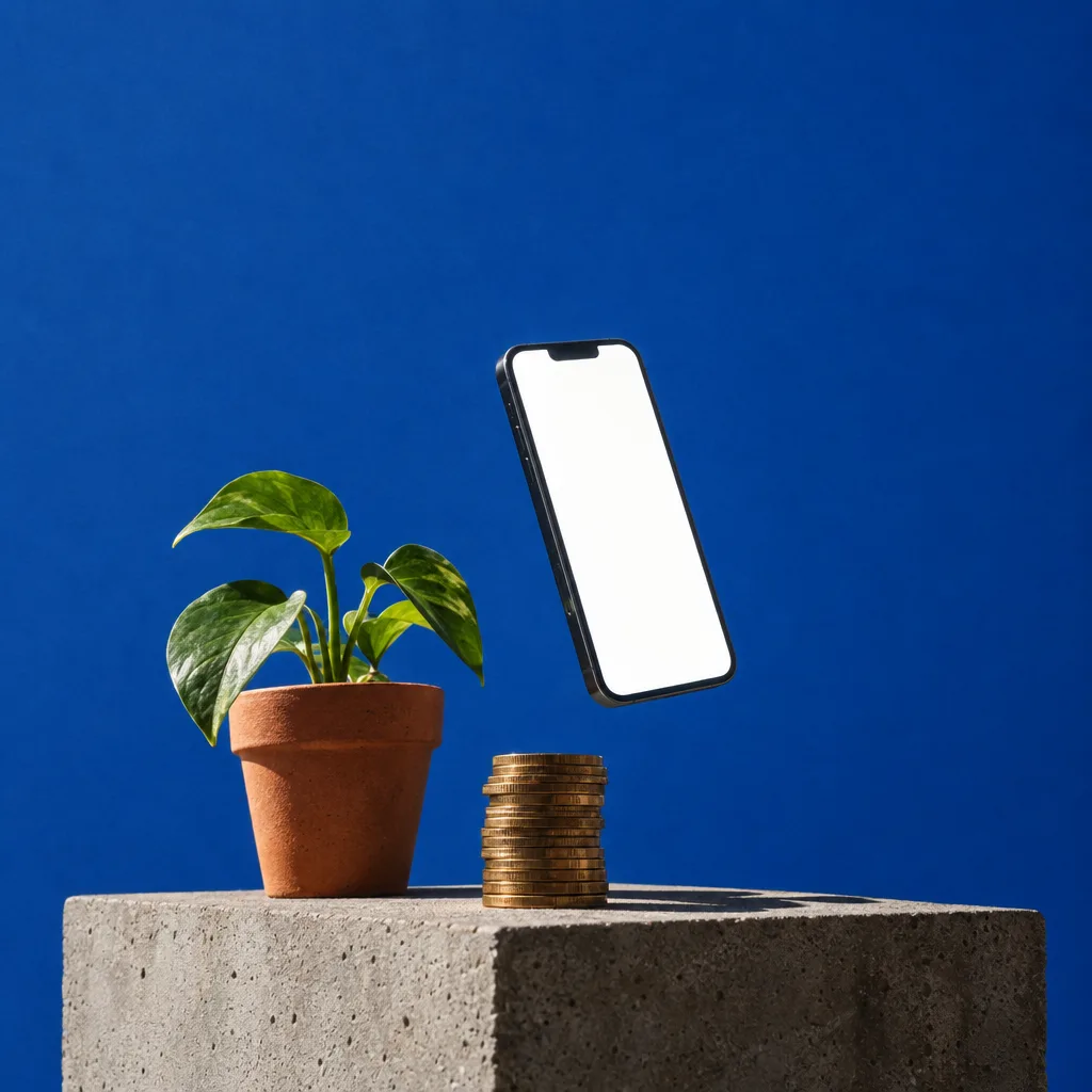 コインの上に浮かぶスマートフォン